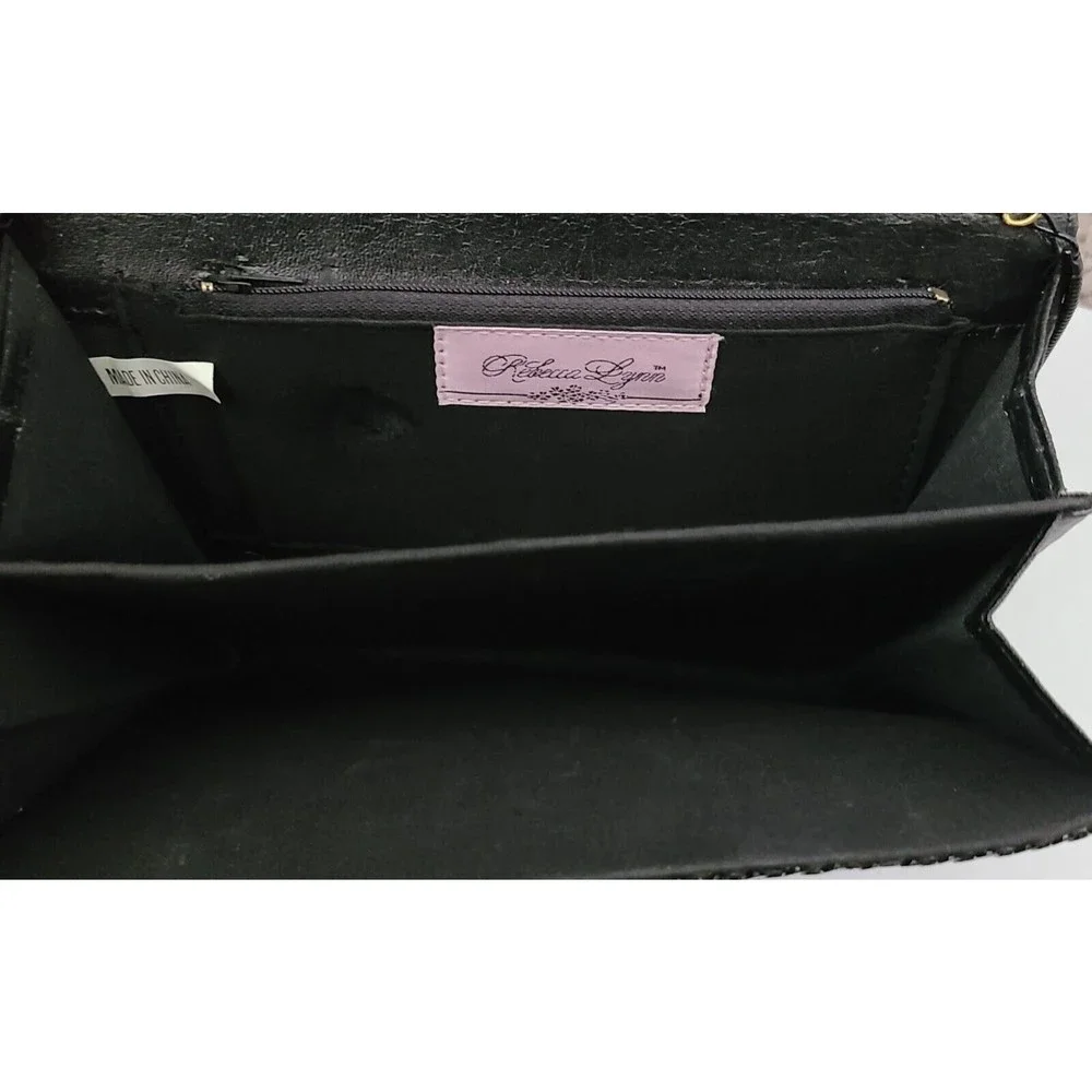 Rebecca Lynn Womens Evening Purse Black Gold Sequin Shoulder Strap 9"x6" - Picture 8 of 8